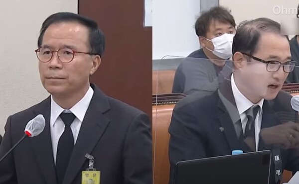 의원 질의에 답하고 있는 김광호(왼쪽) 서울경찰청장. (유튜브 영상)