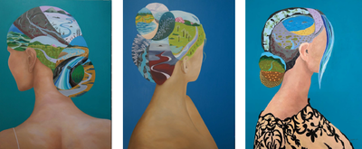 (왼쪽부터)여인_SeasonⅠ (259.1×193.9㎝, Oil on Canvas, 2023), 여인_SeasonⅡ (259.1×193.9㎝, Oil on Canvas, 2023), 여인_SeasonⅢ (116.8×91㎝, Acrylic on Canvas, 2023)