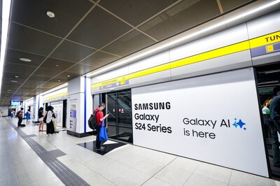 ‘갤럭시 S24’와 ‘갤럭시 AI’ 이미지로 랩핑된 말레이시아 쿠알라룸푸르 지하철 내·외부 (사진=삼성전자)